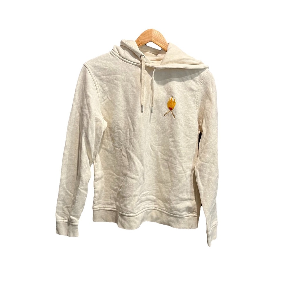 Ganni Ivory Lott Isoli Logo Long Sleeve Women's Hoodie Sweatshirt Size Medium